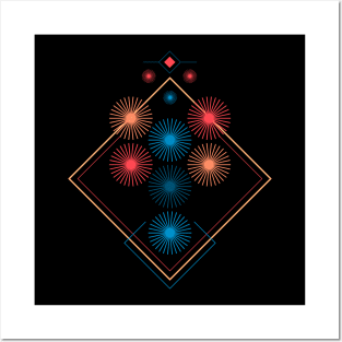 Fireworks geometric flowers Posters and Art